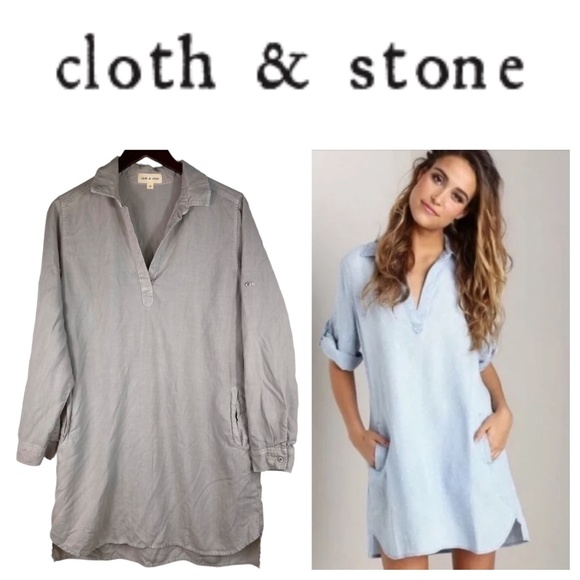 cloth & stone Dresses & Skirts - Anthropologie Cloth & Stone Medium Oversize Tunic Dress Gray Tan Pockets Tencel